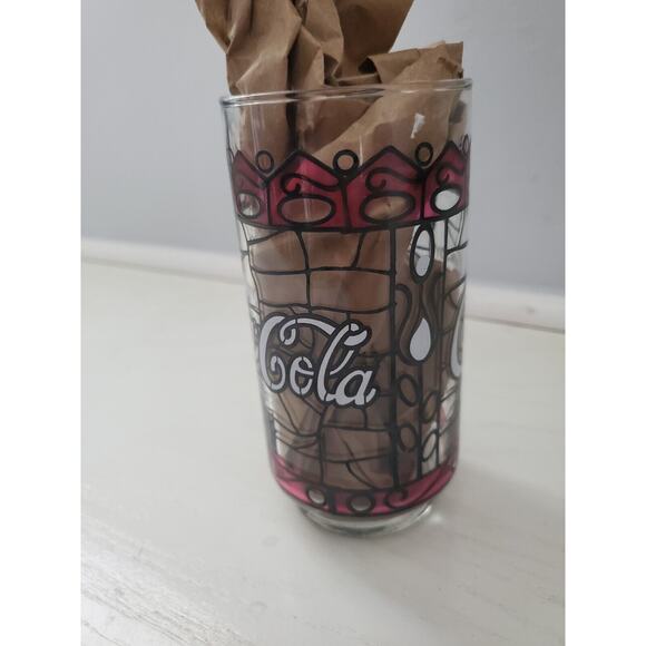 Vintage Coca-Cola Coke Drinking Glasses Tiffany style Stained Glass Red - Picture 3 of 3